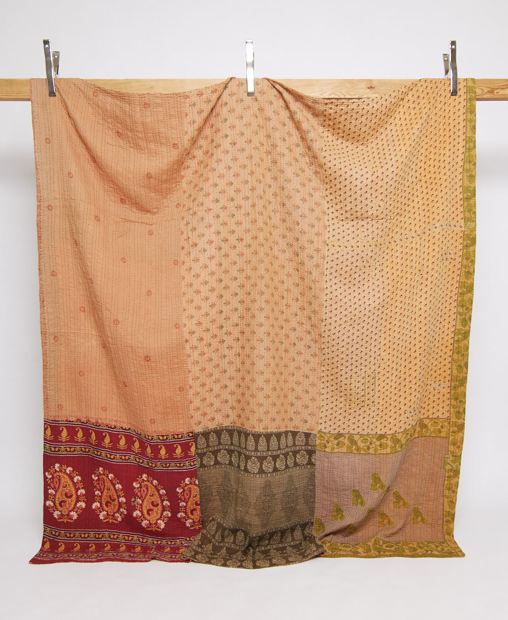 queen kantha quilt in a bold pattern handmade in India