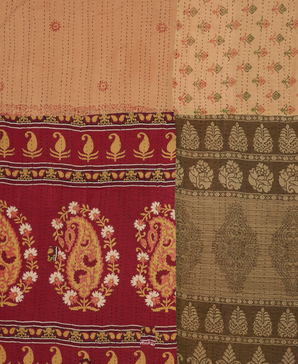 queen kantha quilt made from upcycled vintage cotton saris in India by women artisans