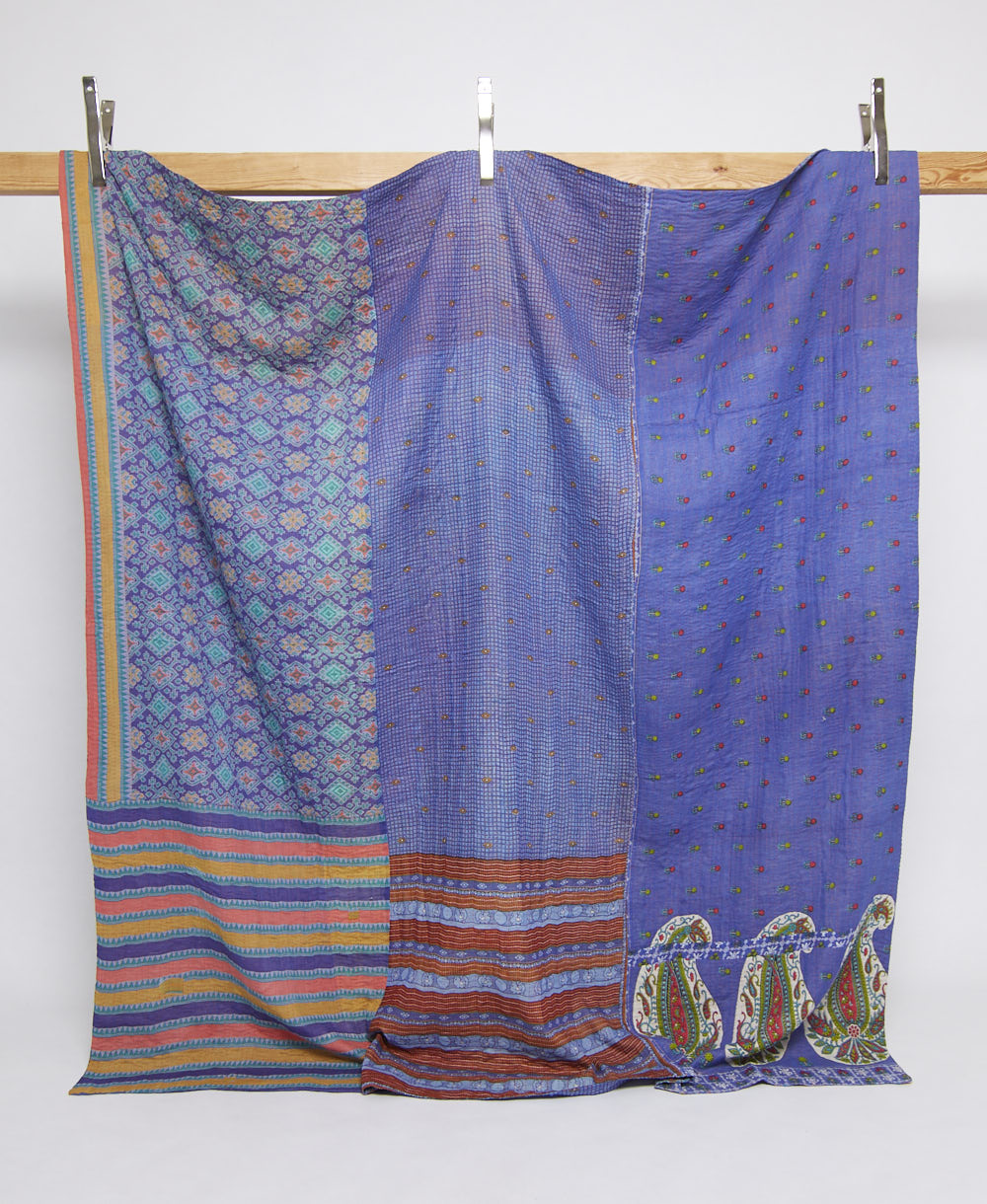 queen kantha quilt in a bold pattern handmade in India
