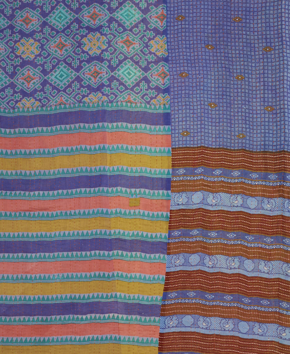 queen kantha quilt made from upcycled vintage cotton saris in India by women artisans