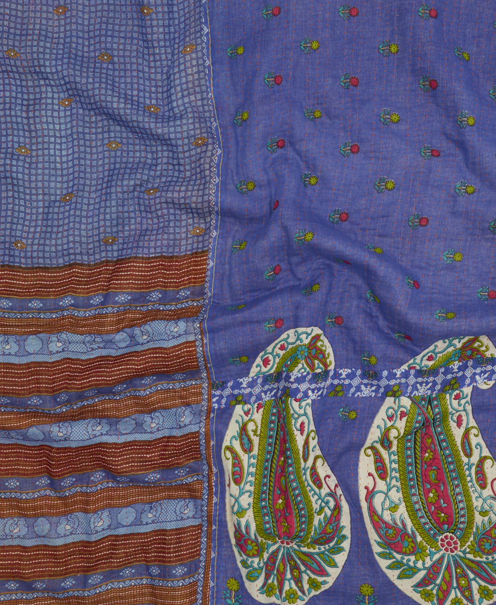 soft queen kantha blanket made from upcycled vintage cotton saris