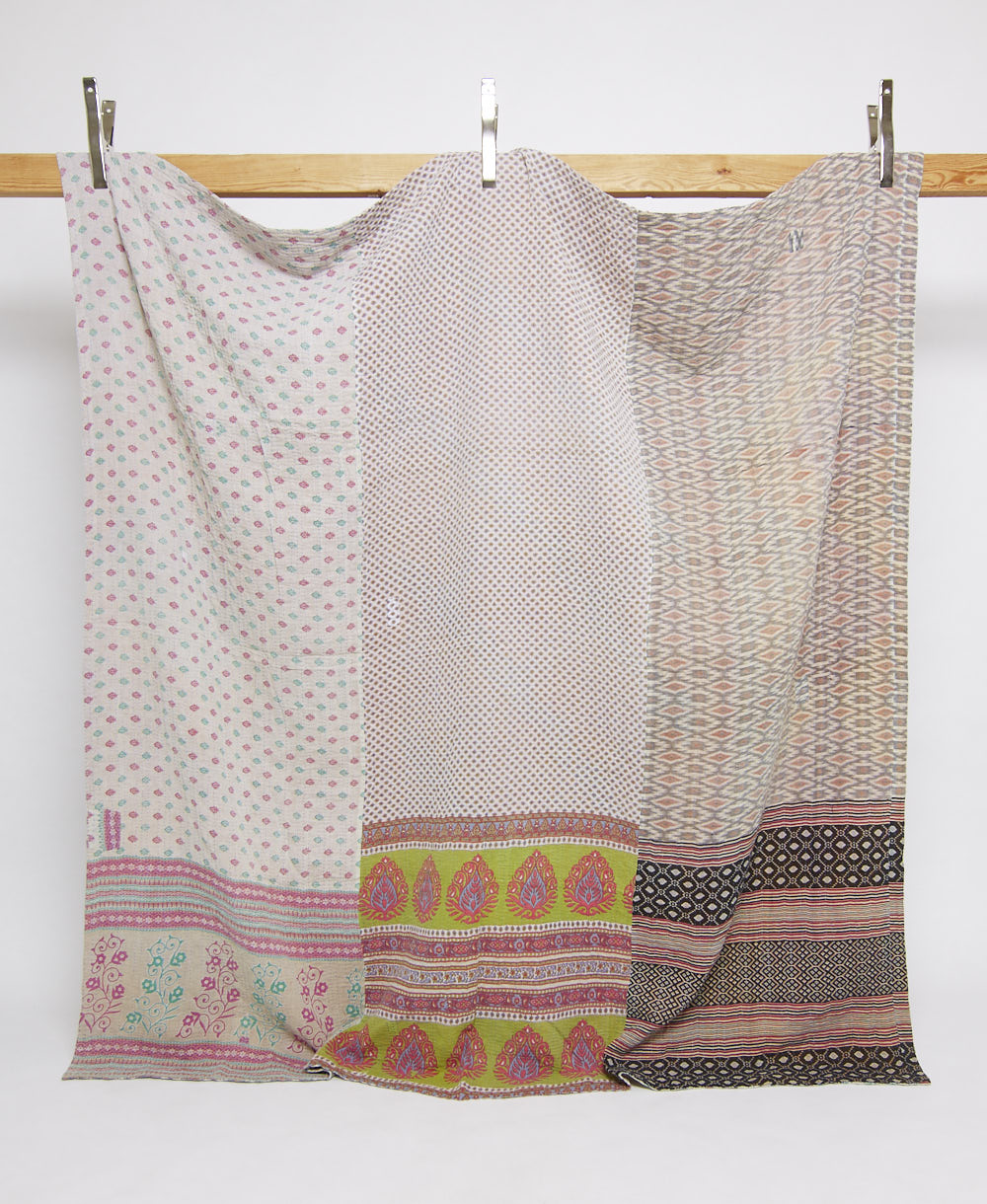 queen kantha quilt in a bold pattern handmade in India