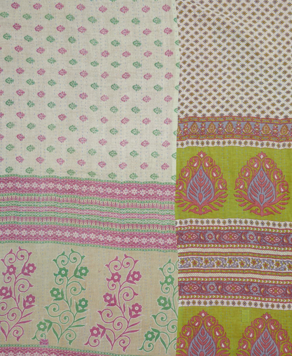 soft queen kantha blanket made from upcycled vintage cotton saris