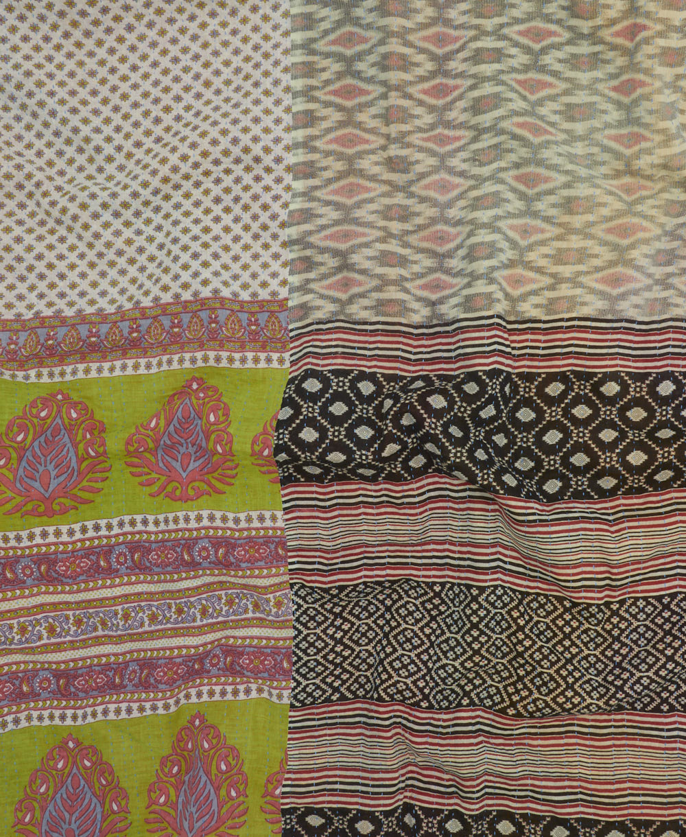 queen kantha quilt made from upcycled vintage cotton saris in India by women artisans