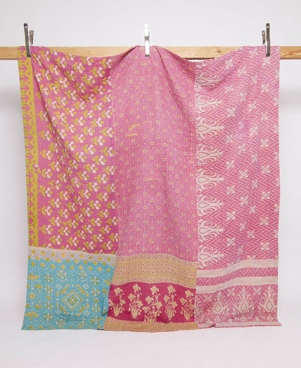 queen kantha quilt in a bold pattern handmade in India
