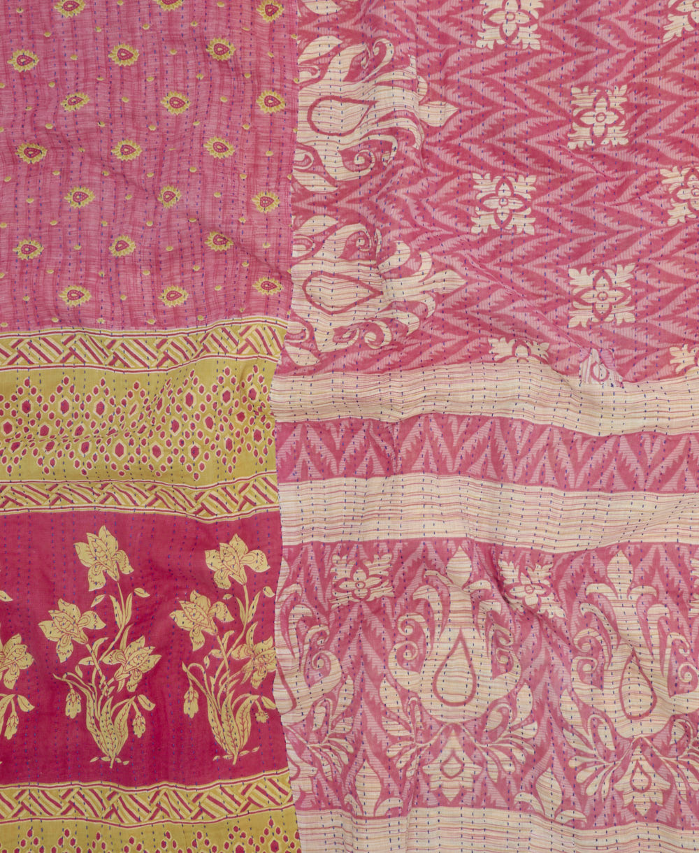soft queen kantha blanket made from upcycled vintage cotton saris