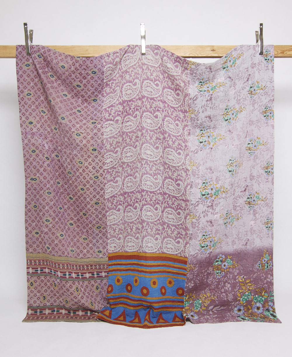 queen kantha quilt in a bold pattern handmade in India