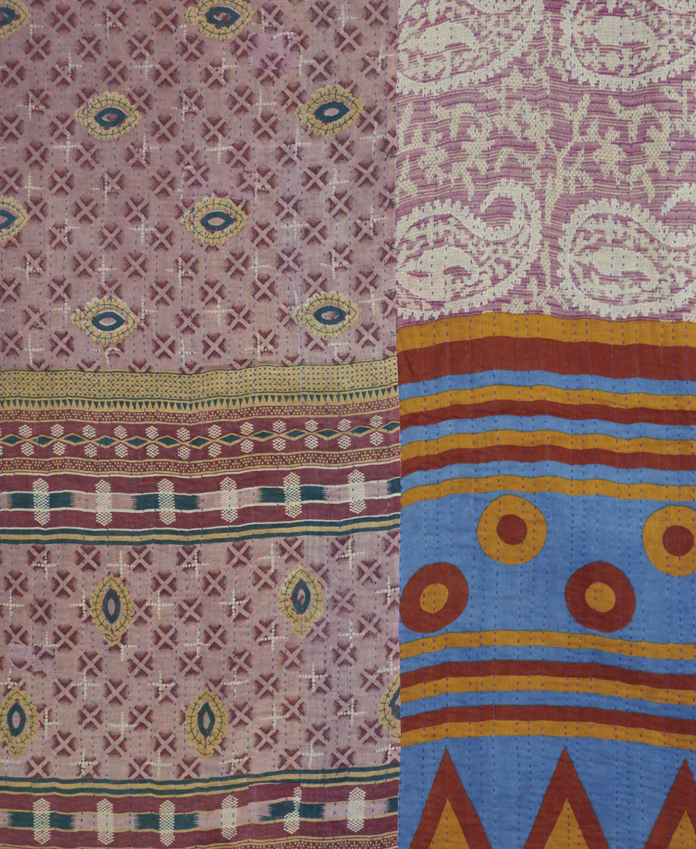 soft queen kantha blanket made from upcycled vintage cotton saris