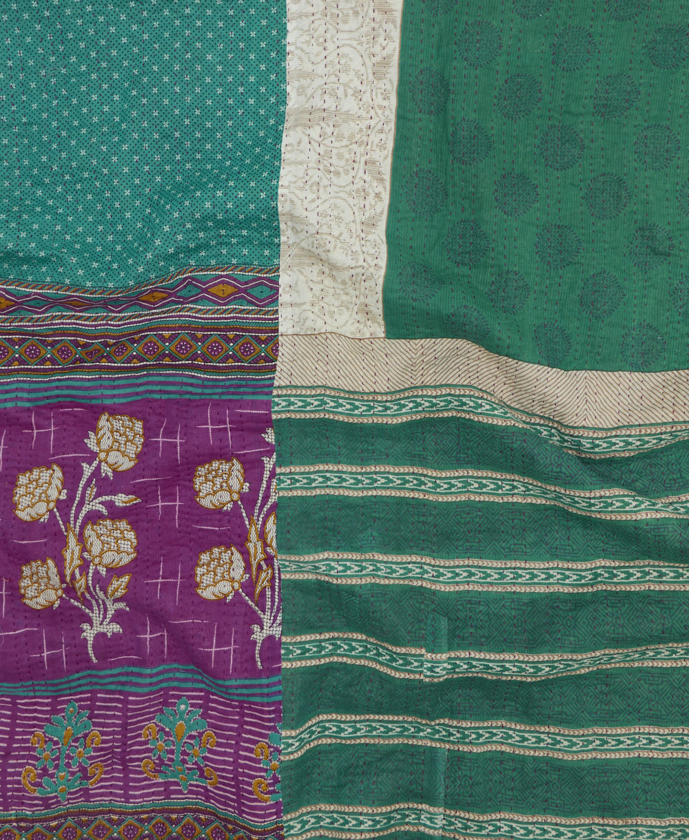 soft queen kantha blanket made from upcycled vintage cotton saris
