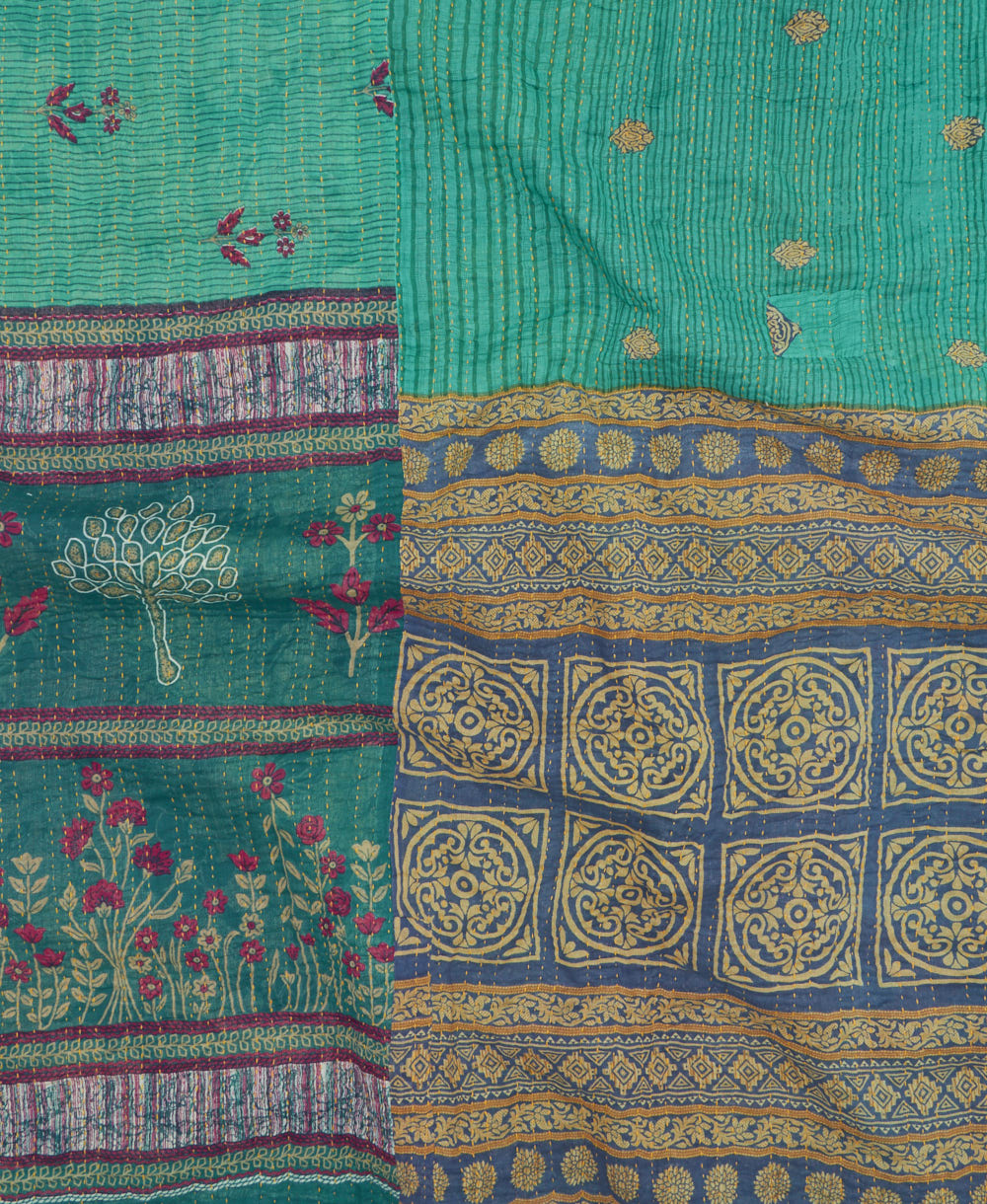 soft queen kantha blanket made from upcycled vintage cotton saris