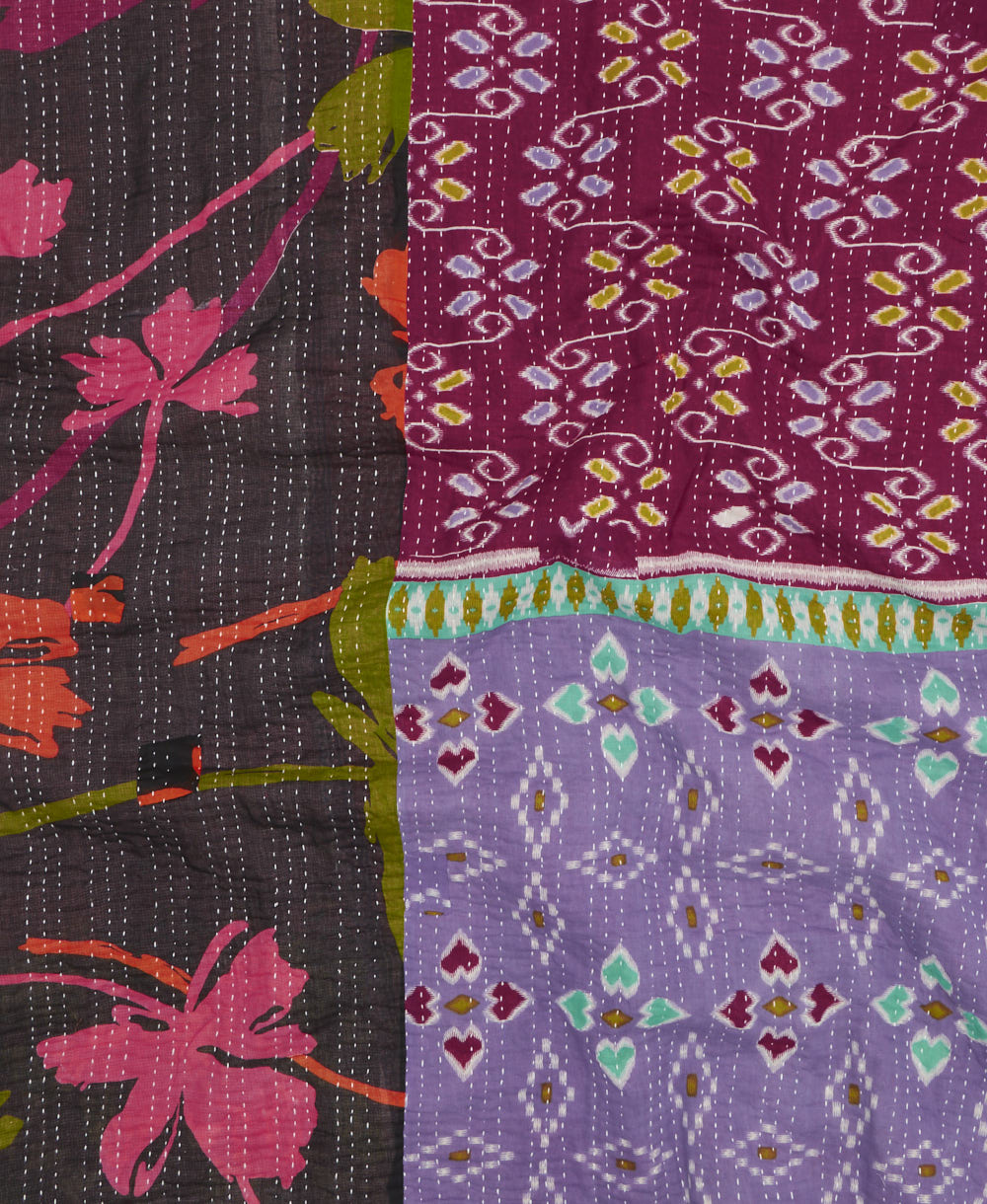 soft queen kantha blanket made from upcycled vintage cotton saris