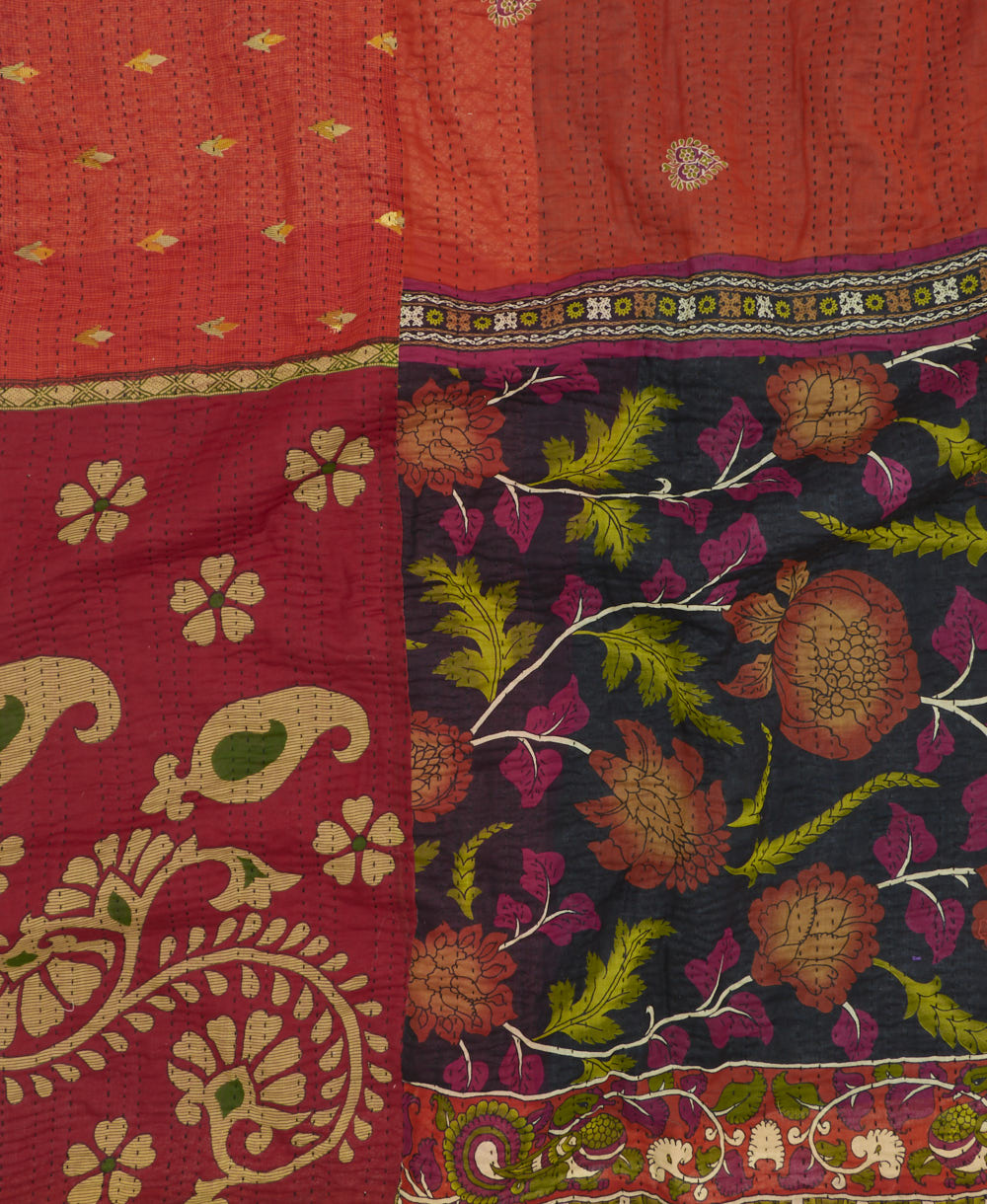 soft queen kantha blanket made from upcycled vintage cotton saris