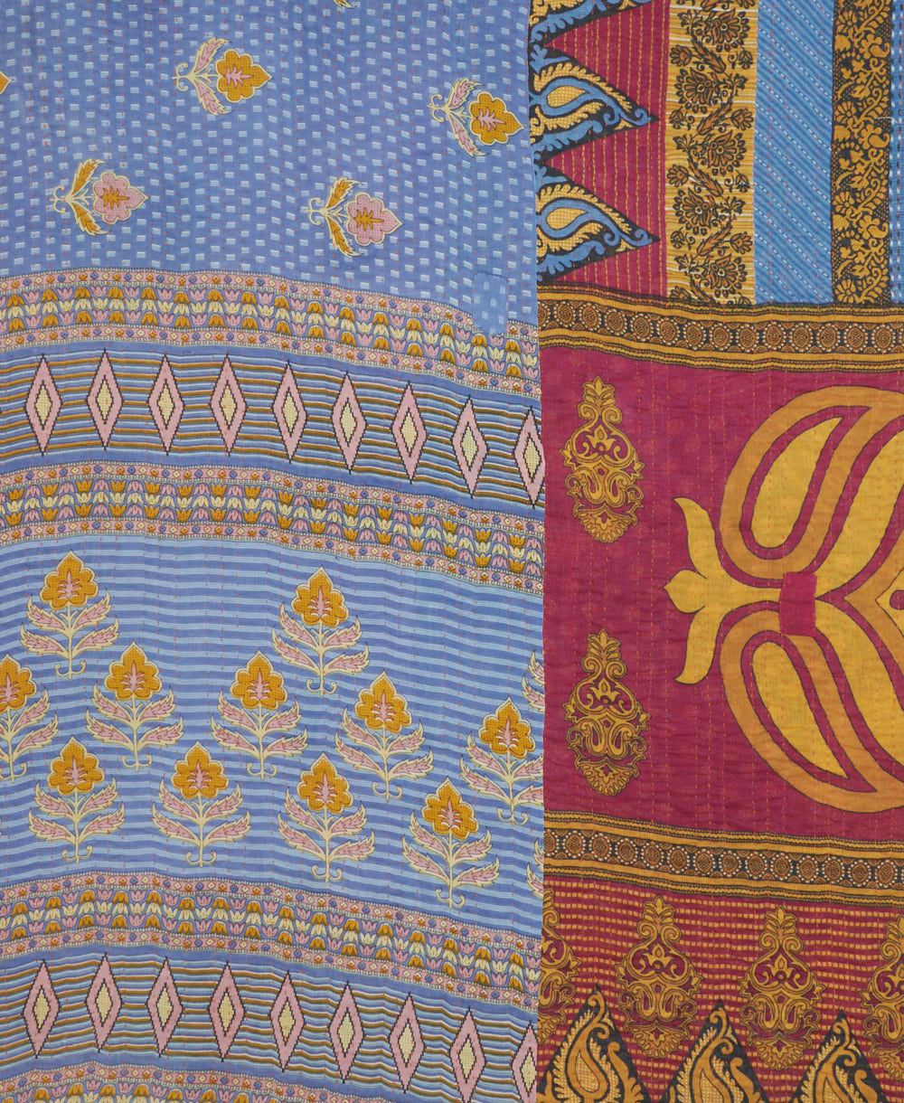 soft queen kantha blanket made from upcycled vintage cotton saris