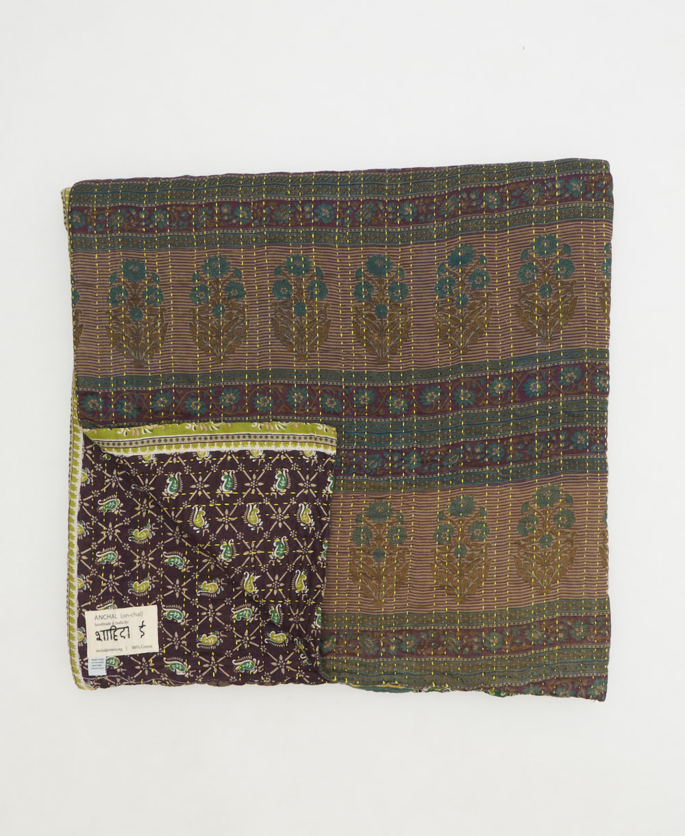 soft queen kantha blanket made from upcycled vintage cotton saris
