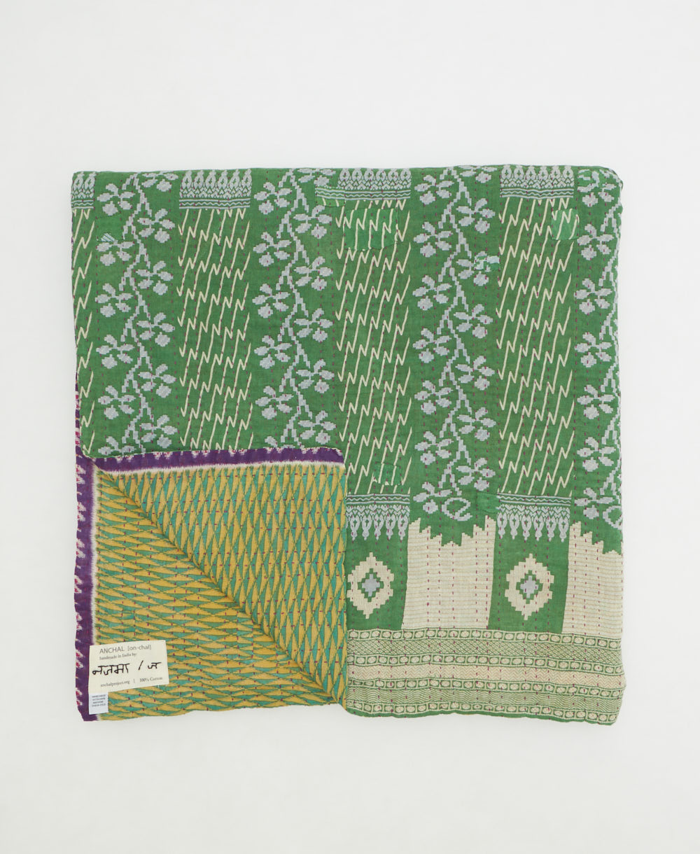 soft queen kantha blanket made from upcycled vintage cotton saris