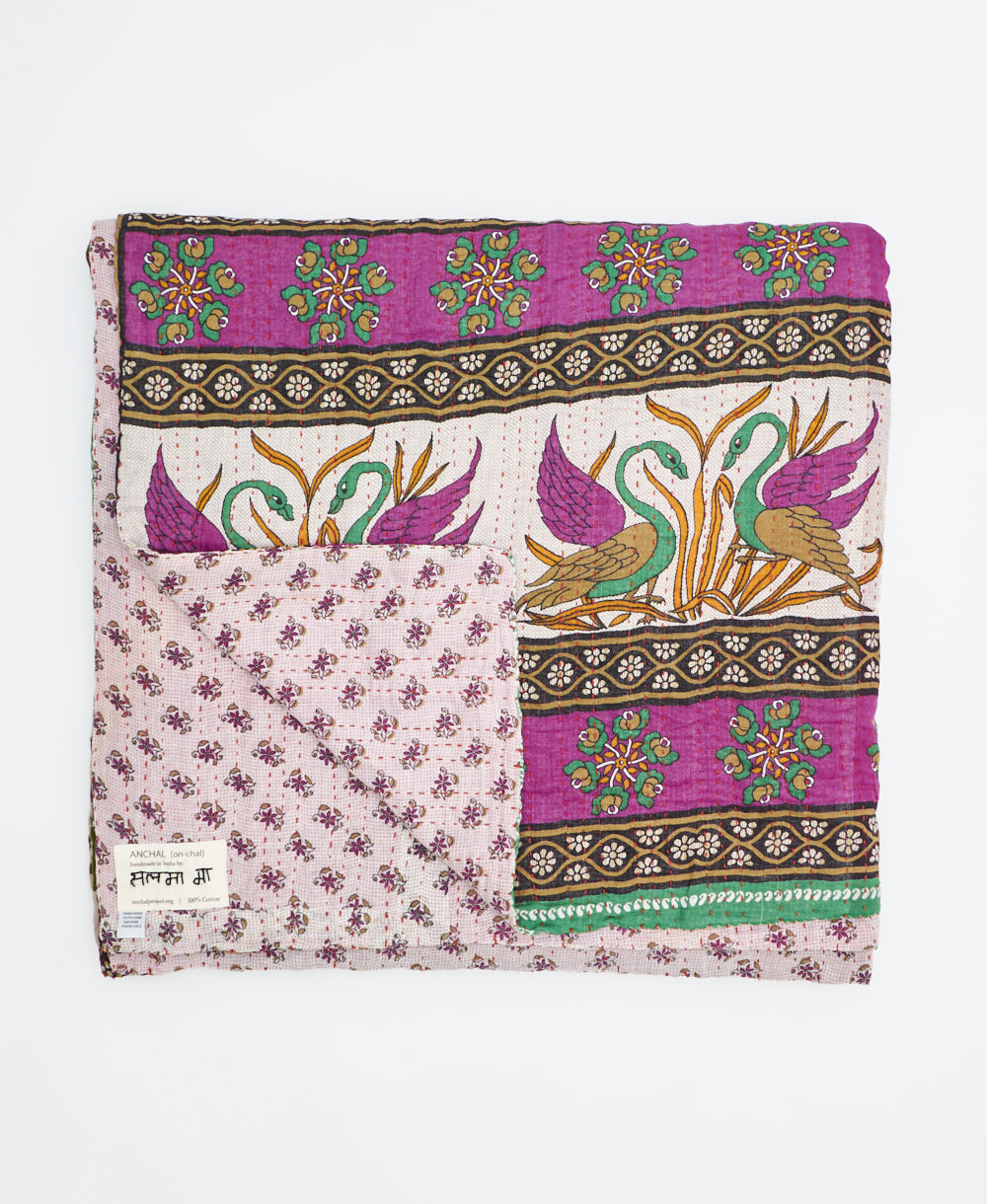 soft queen kantha blanket made from upcycled vintage cotton saris
