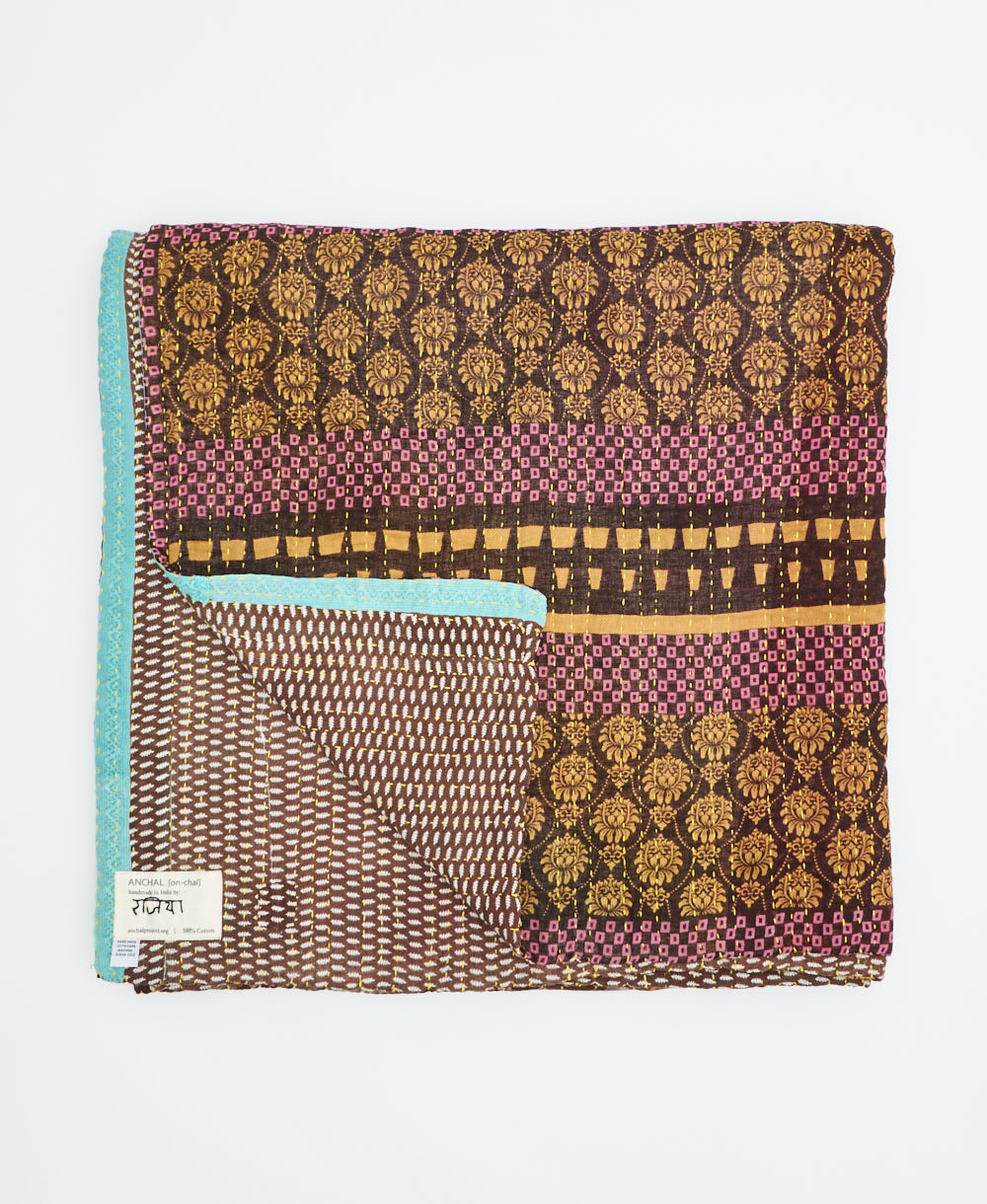 soft queen kantha blanket made from upcycled vintage cotton saris
