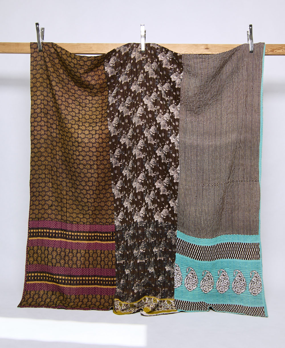 queen kantha quilt handmade in India