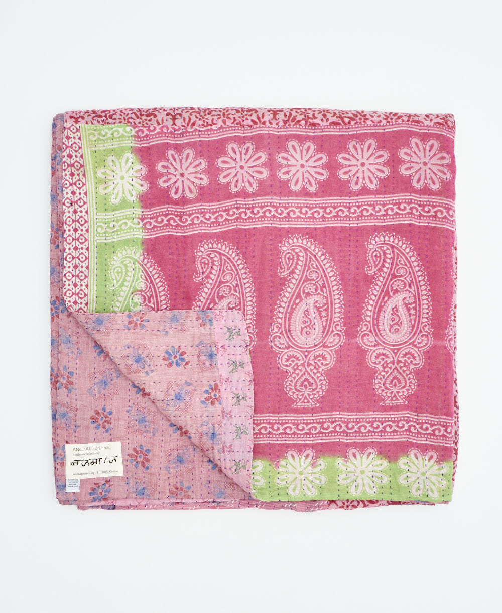 soft queen kantha blanket made from upcycled vintage cotton saris