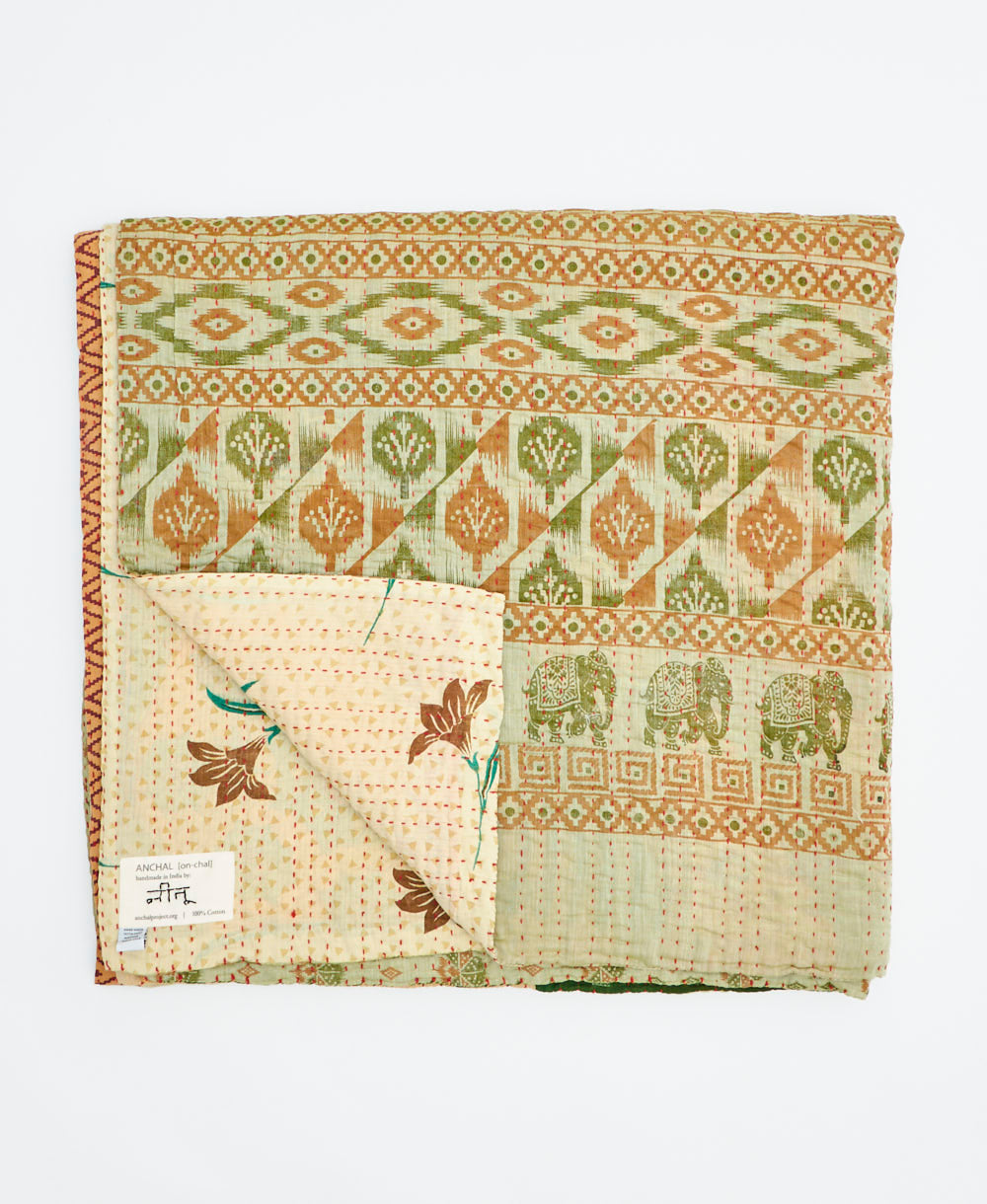soft queen kantha blanket made from upcycled vintage cotton saris