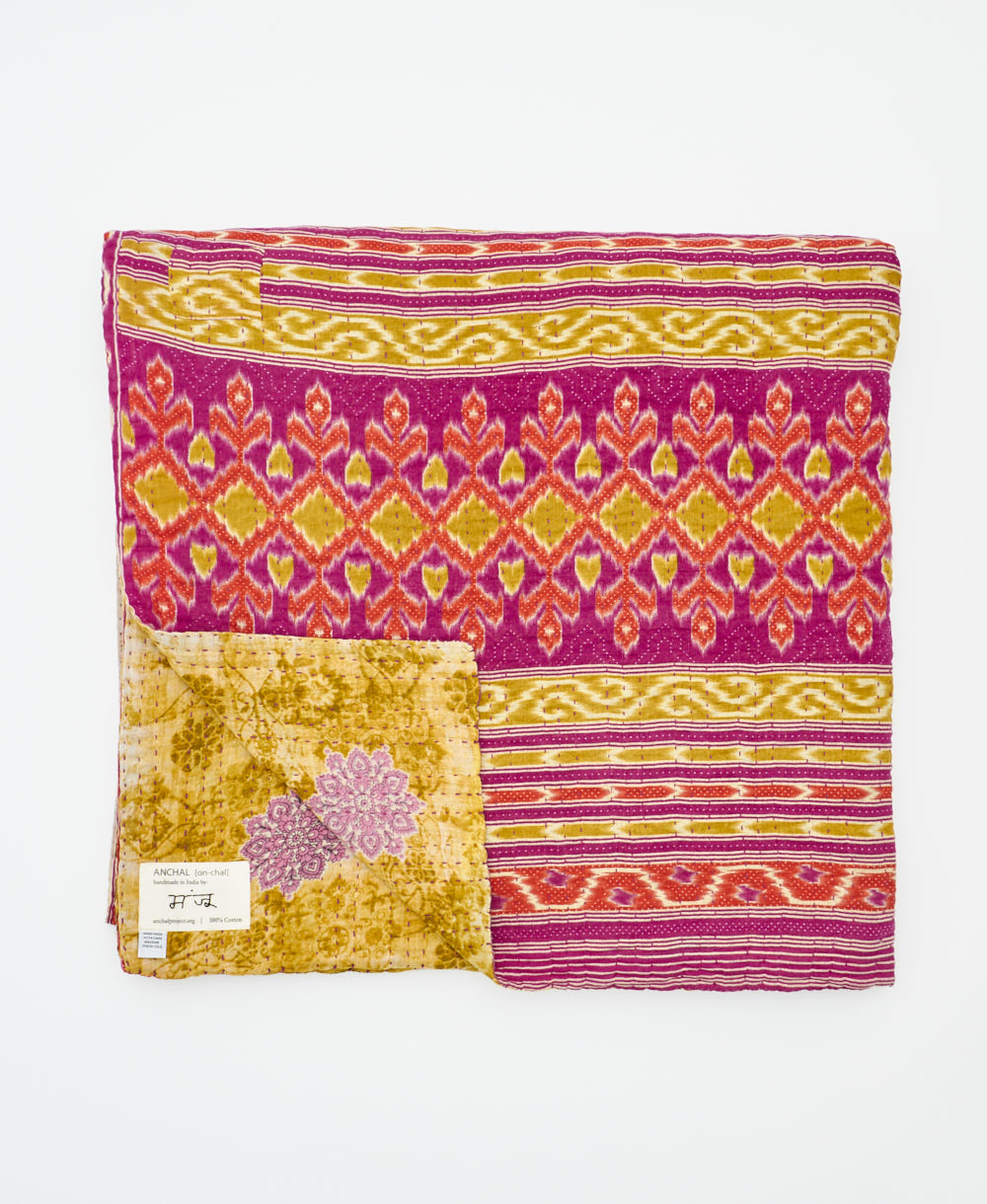 soft queen kantha blanket made from upcycled vintage cotton saris