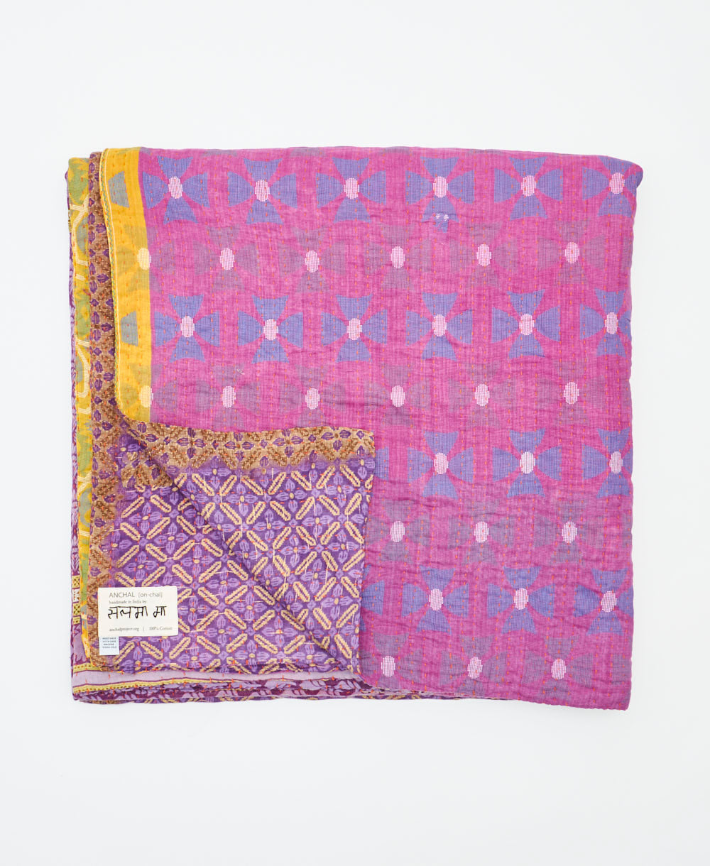 soft queen kantha blanket made from upcycled vintage cotton saris