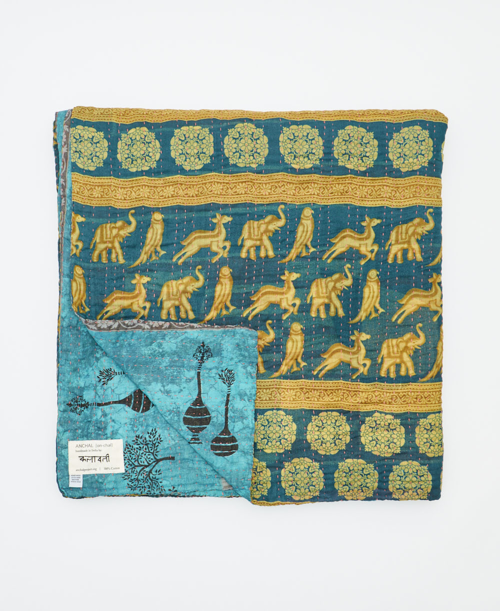 soft queen kantha blanket made from upcycled vintage cotton saris