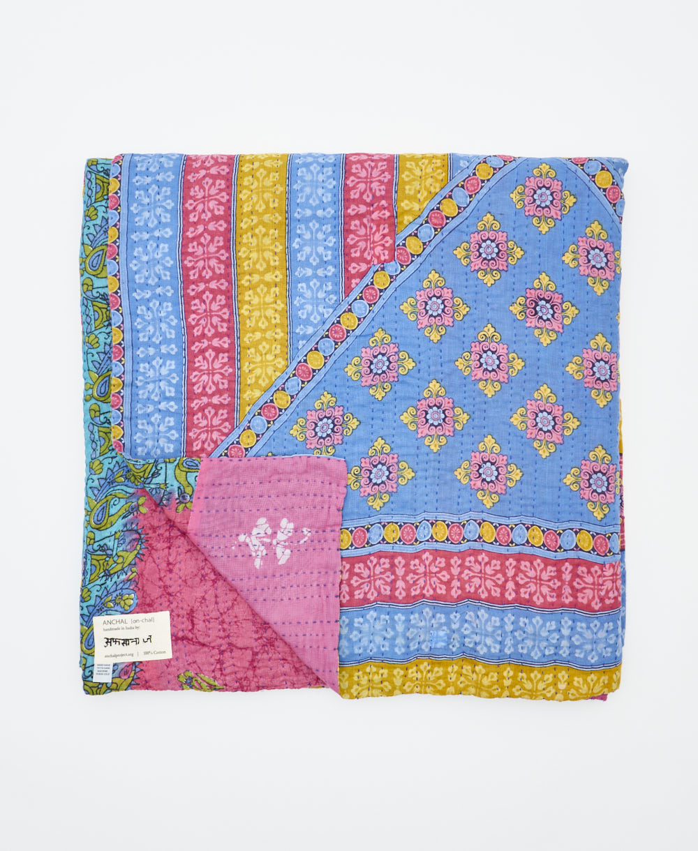 soft queen kantha blanket made from upcycled vintage cotton saris