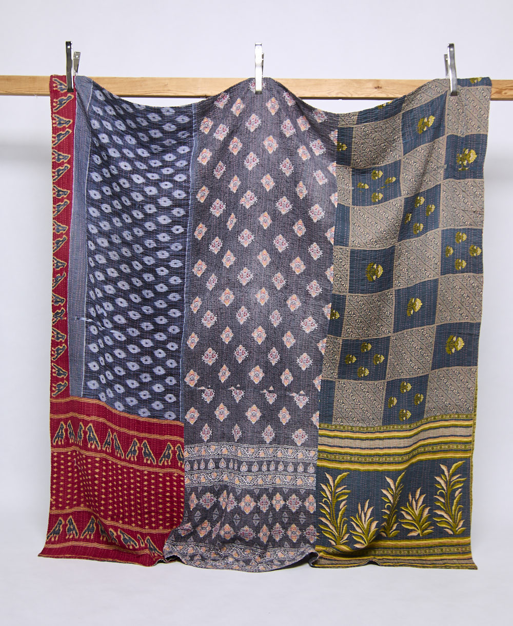 queen kantha quilt handmade in India