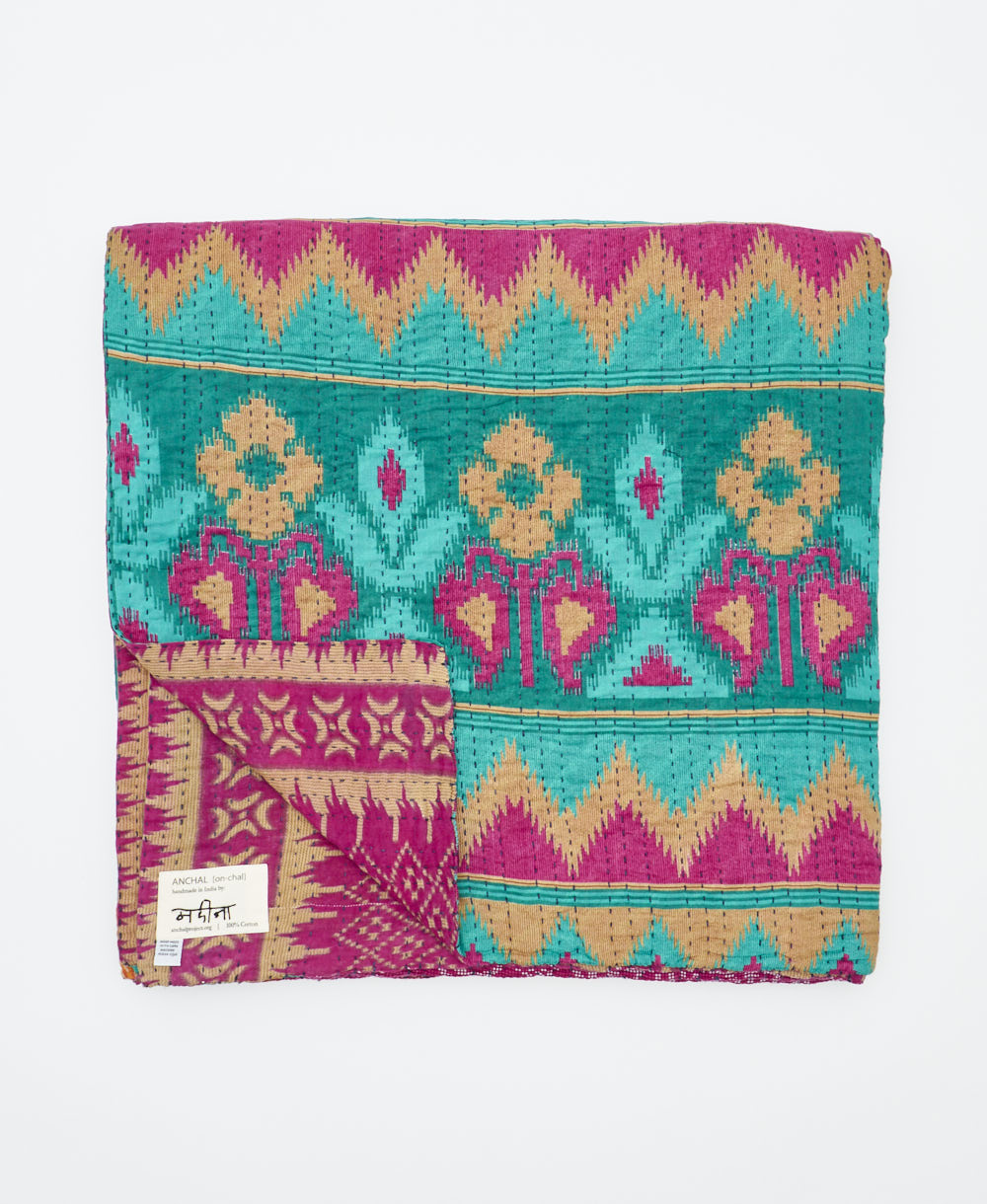 soft queen kantha blanket made from upcycled vintage cotton saris