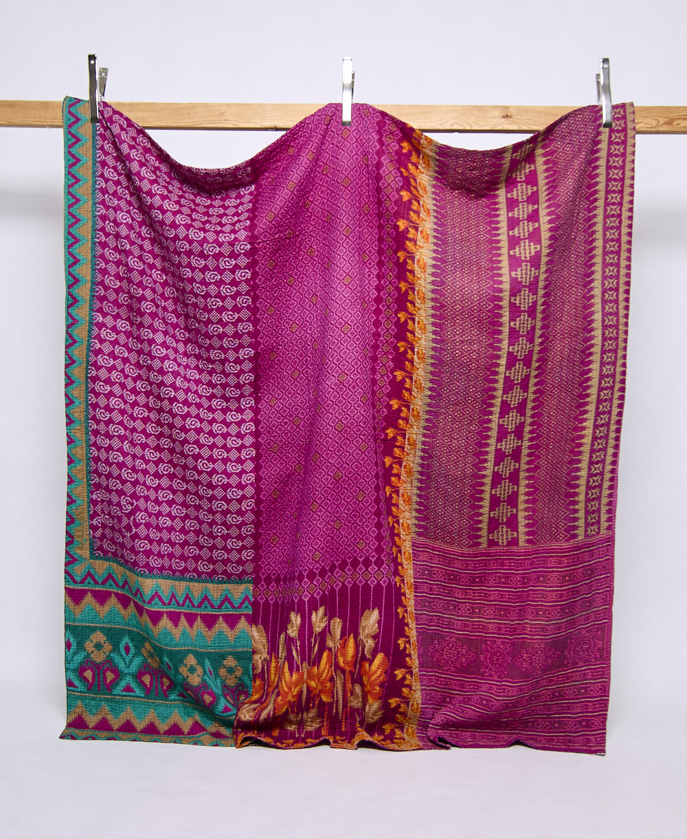 queen kantha quilt handmade in India