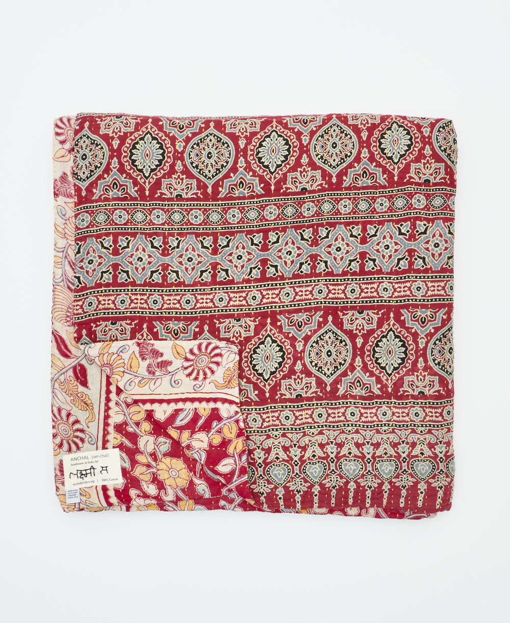 soft queen kantha blanket made from upcycled vintage cotton saris