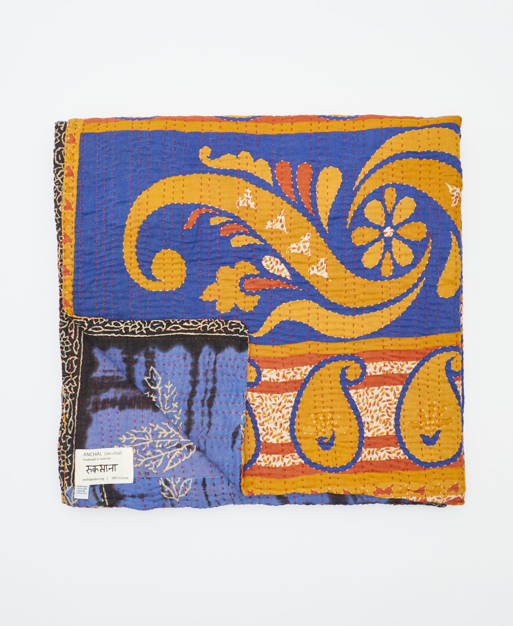 soft queen kantha blanket made from upcycled vintage cotton saris