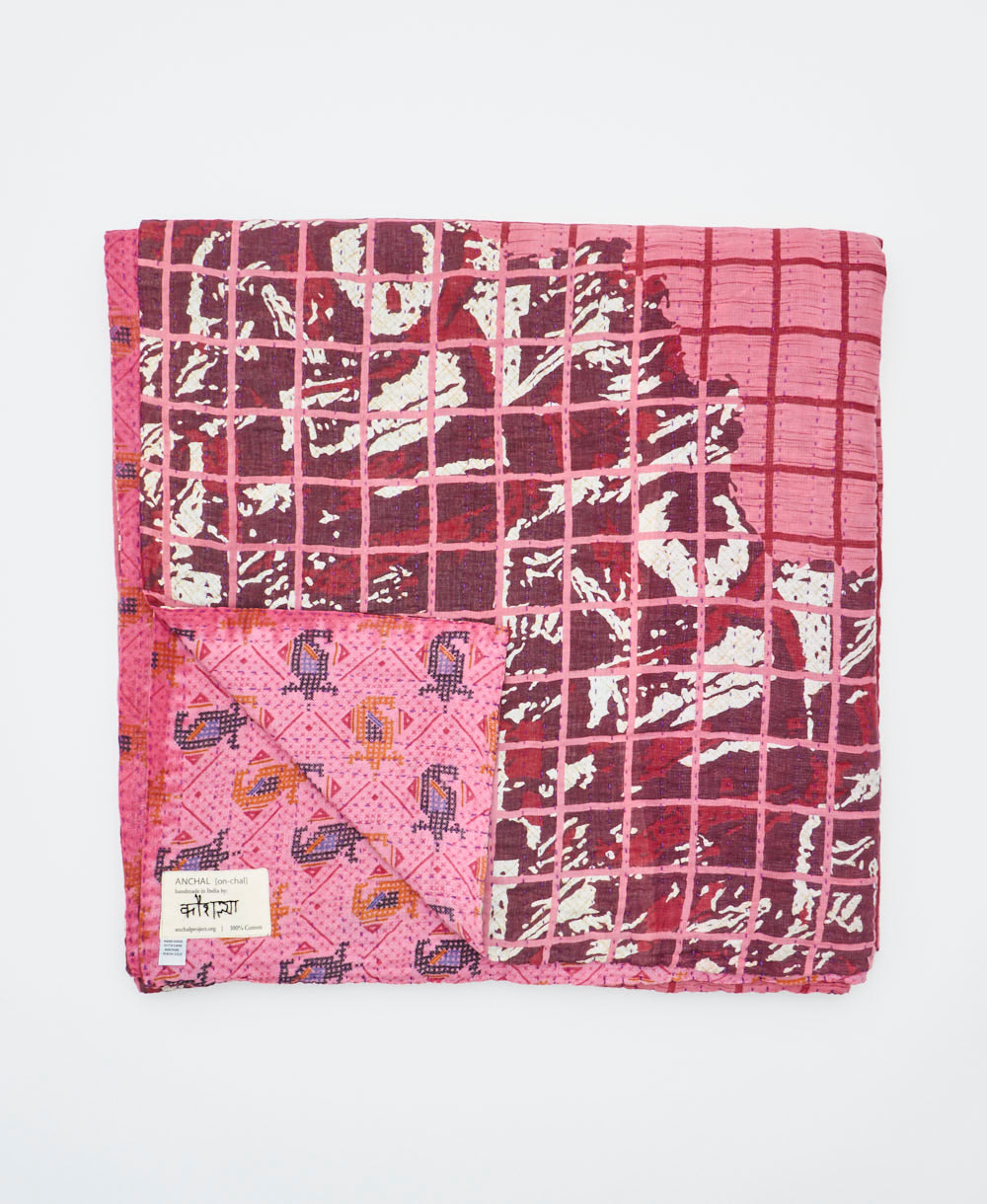 soft queen kantha blanket made from upcycled vintage cotton saris