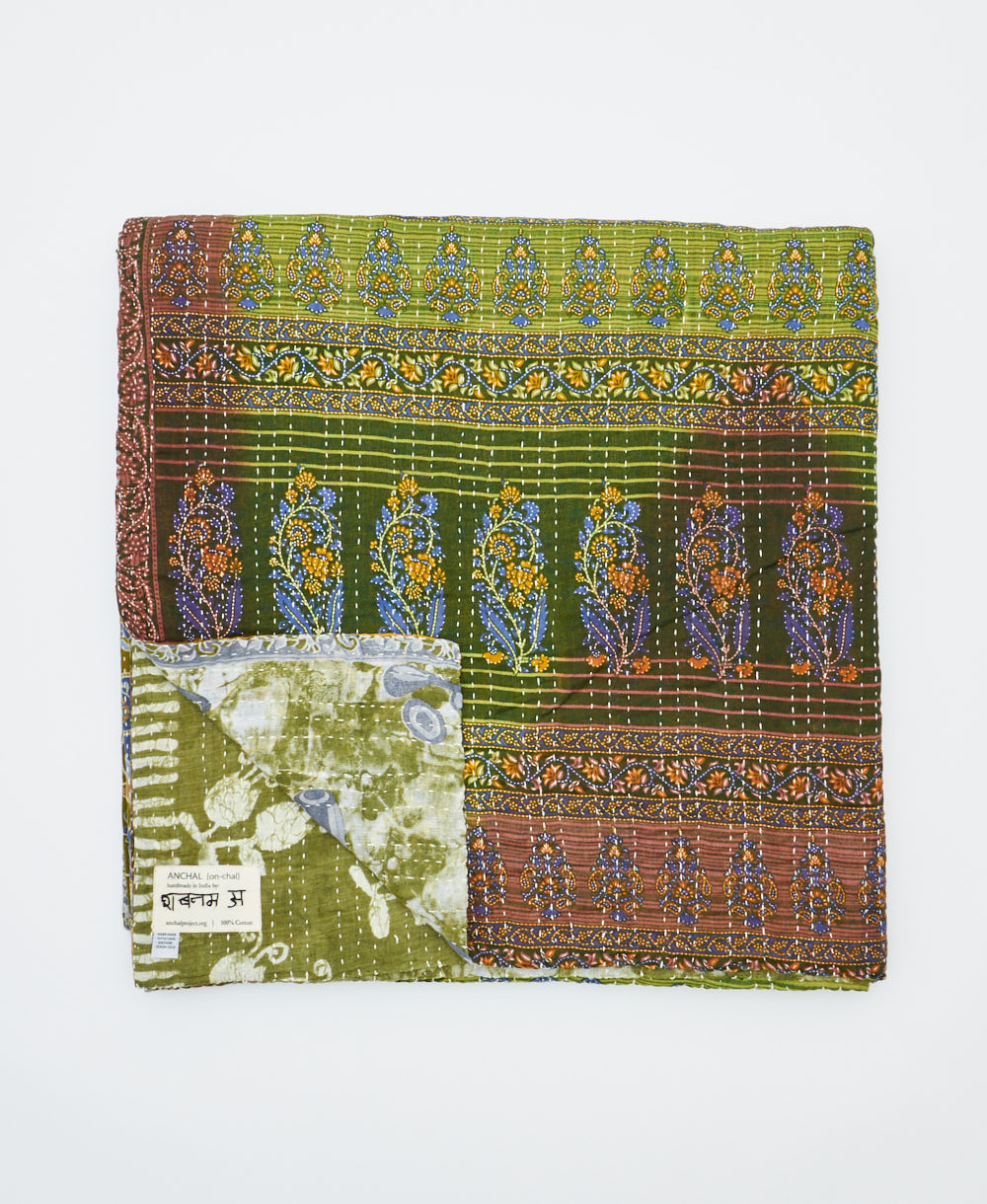 soft queen kantha blanket made from upcycled vintage cotton saris