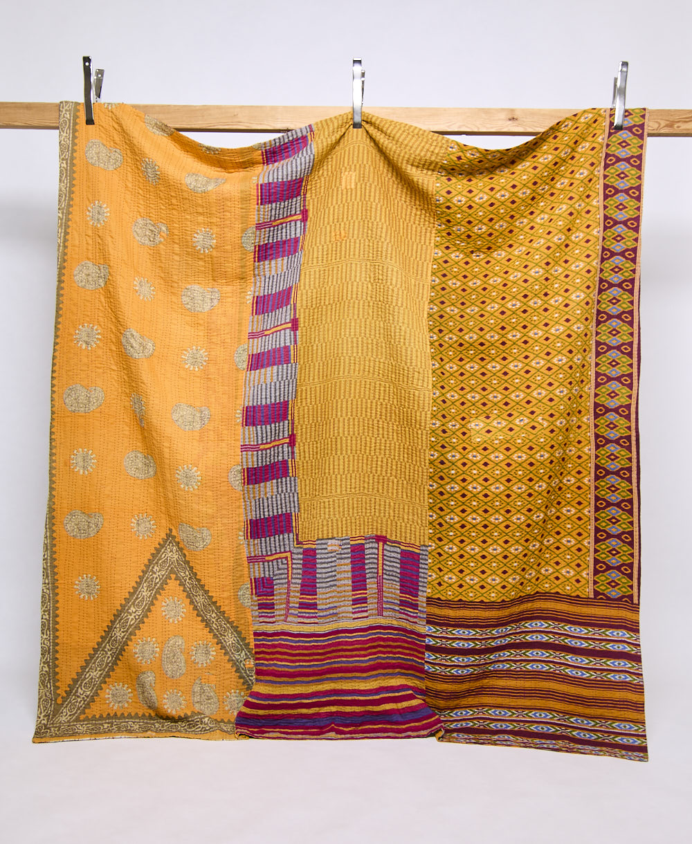 queen kantha quilt handmade in India