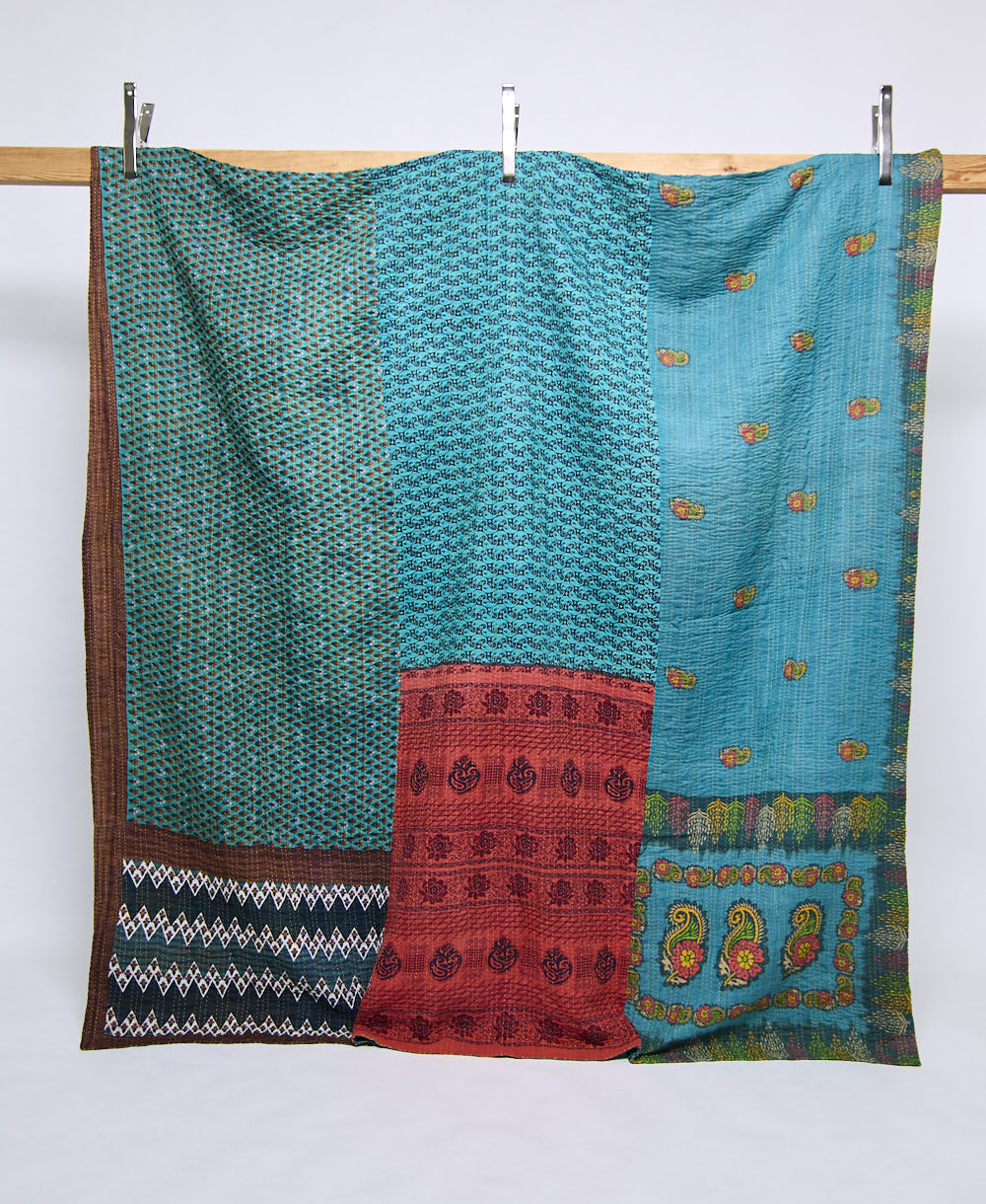 queen kantha quilt handmade in India