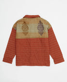 size small embroidered quilted chore jacket in rust red with vintage sari patchwork in a beige & purple paisley print