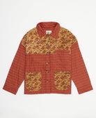 one-of-a-kind rust chore jacket made from upcycled vintage cotton saris in a tan & maroon floral pattern in a size large