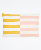 mustard yellow and bubblegum pink lumbar pillow handmade in India by women artisnans