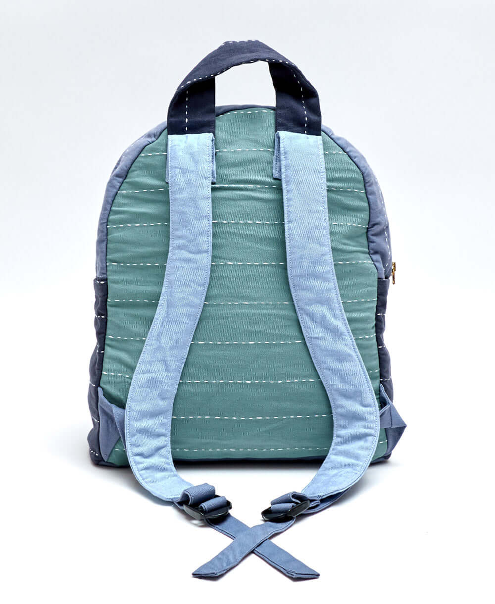 organic cotton canvas colorblock small backpack handmade in India by Anchal Project