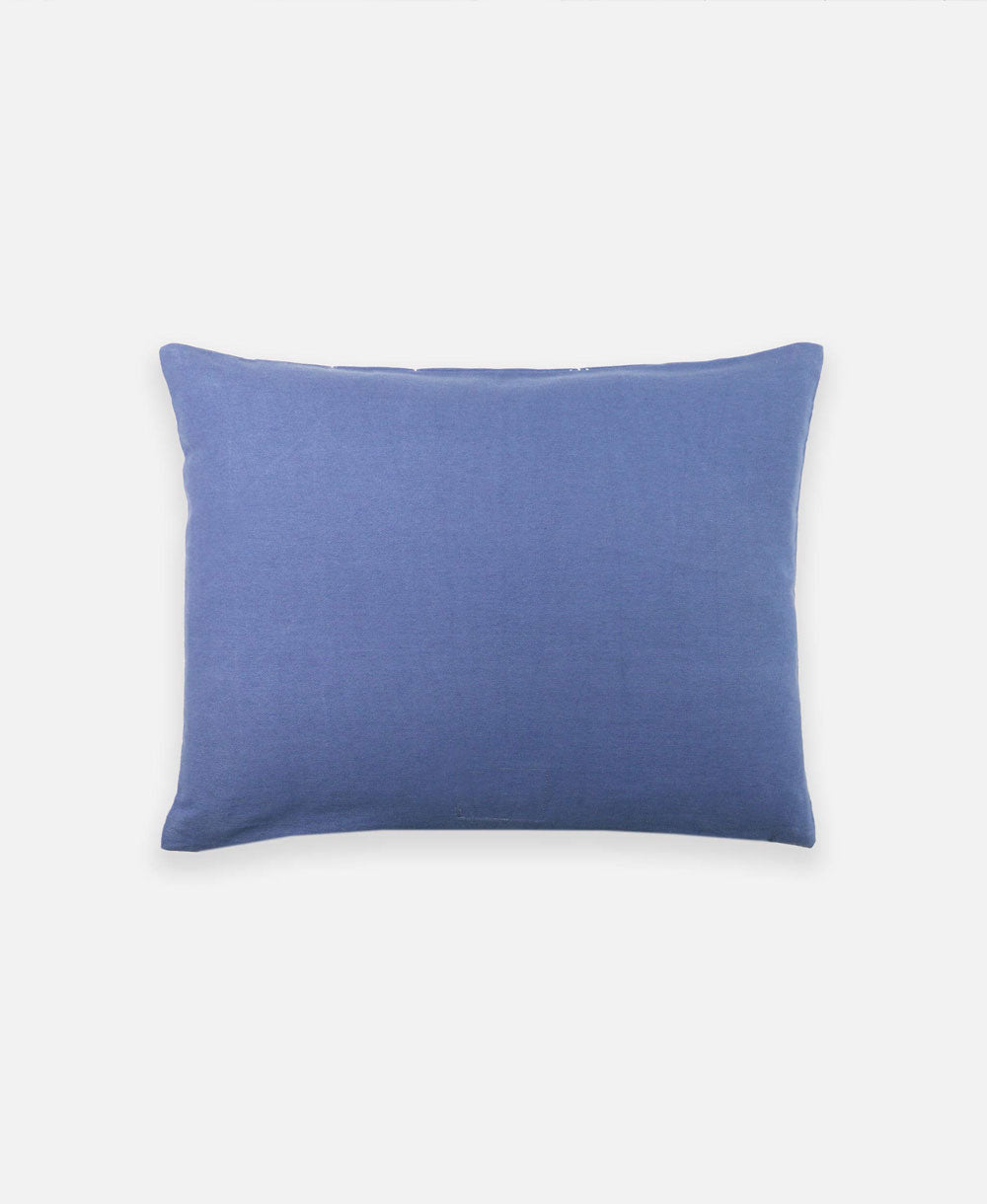 100% organic cotton small lumbar pillow in slate blue with embroidery on front and solid on back