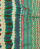 handmade small kantha quilt with pink and green stripes