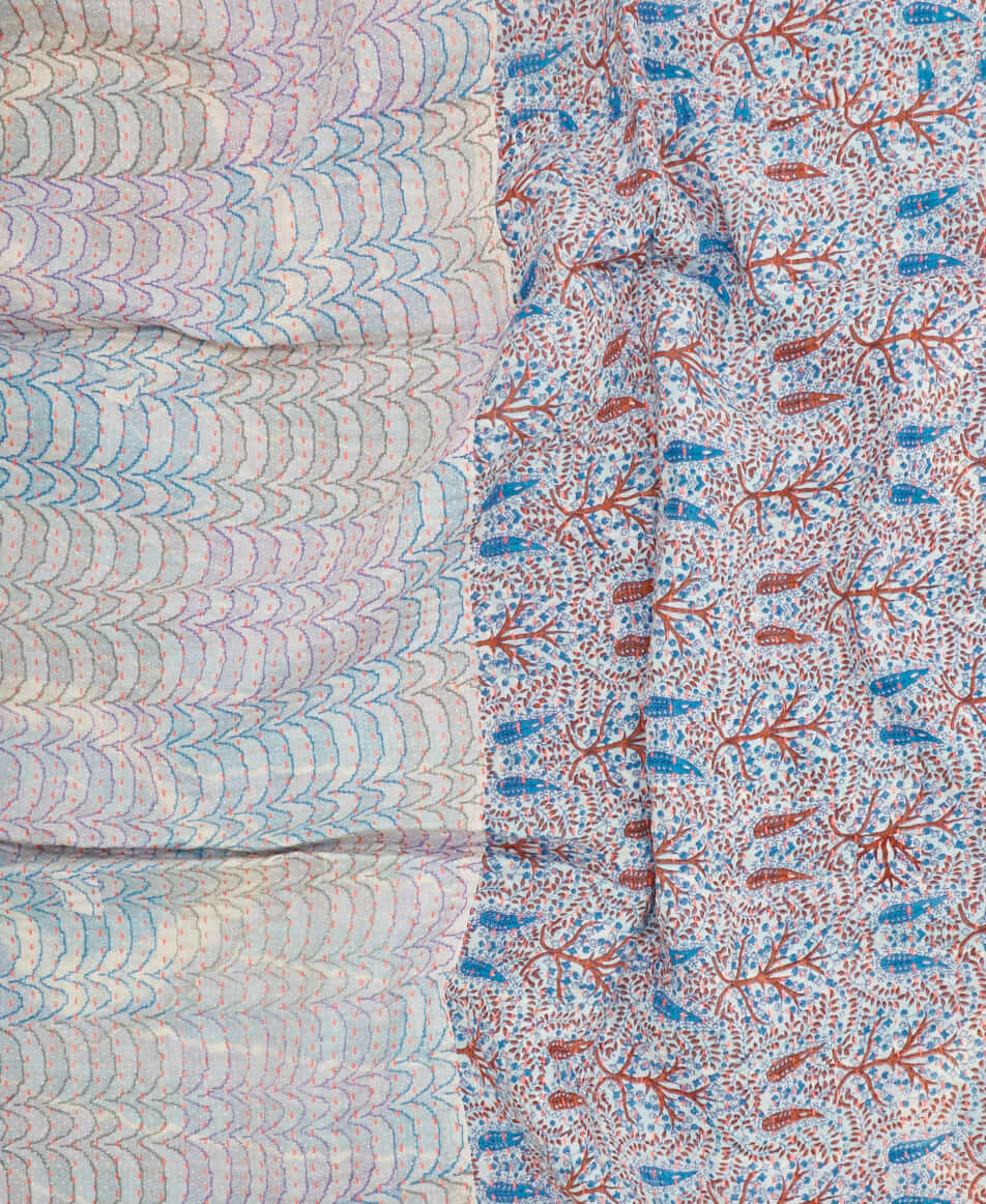 Eco-friendly artisan-made red and blue paisley kantha quilt throw