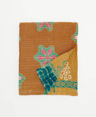 camel & turquoise small kantha quilt handmade in India by women artisans from vintage cotton saris