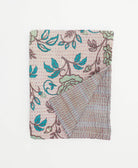 light grey & turquoise rose small kantha quilt handmade in India by women artisans from vintage cotton saris