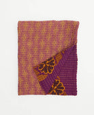 eggplant purple kantha blanket with tan & brown diamond print with orange kantha stitching