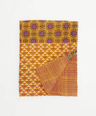 camel & purple kantha blanket with geometric diamond print with neon yellow kantha stitching