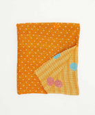 orange & pastel yellow small kantha quilt handmade in India by women artisans from vintage cotton saris