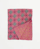 hot pink and black checkered small kantha quilt handmade in India by women artisans from vintage cotton saris